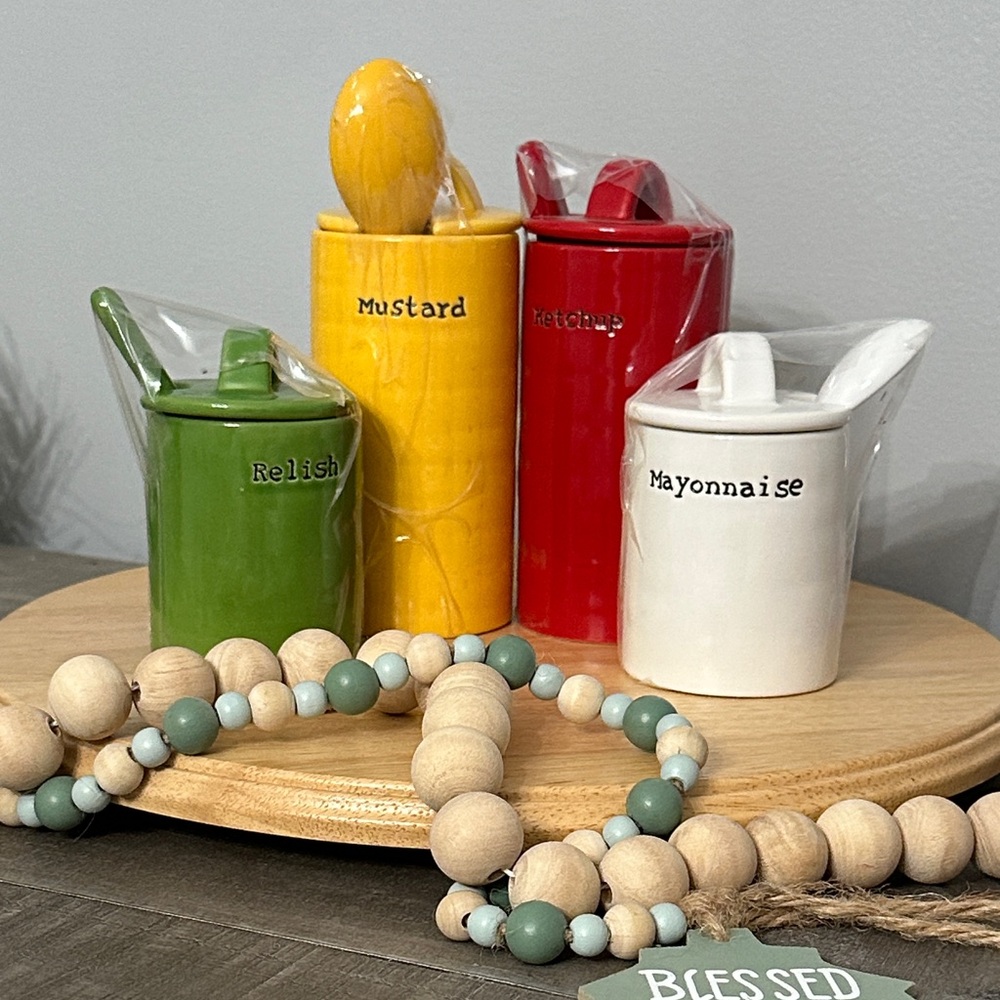 Pottery Barn Colorful Condiment BBQ Jar Set